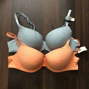 NWT Aerie Real Sunnie Demi Push Up Bloom Lace Bras 40B Orange and Blue